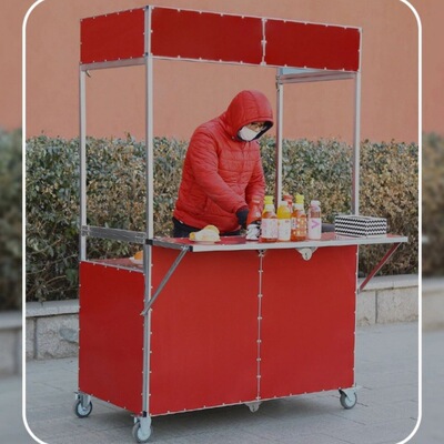 流动摆摊地摊手推车折叠餐车车手推车移动新款促销台折叠货架代发|ru