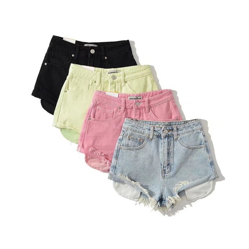 2022 Summer New Straight-Leg Pants with Fringe and Exposed Pockets Women's Short Denim Hot Pants Wholesale 2022 Summer New Straight-Leg Pants with Fringe and Exposed Pockets Women's Short Denim Hot Pants Wholesale