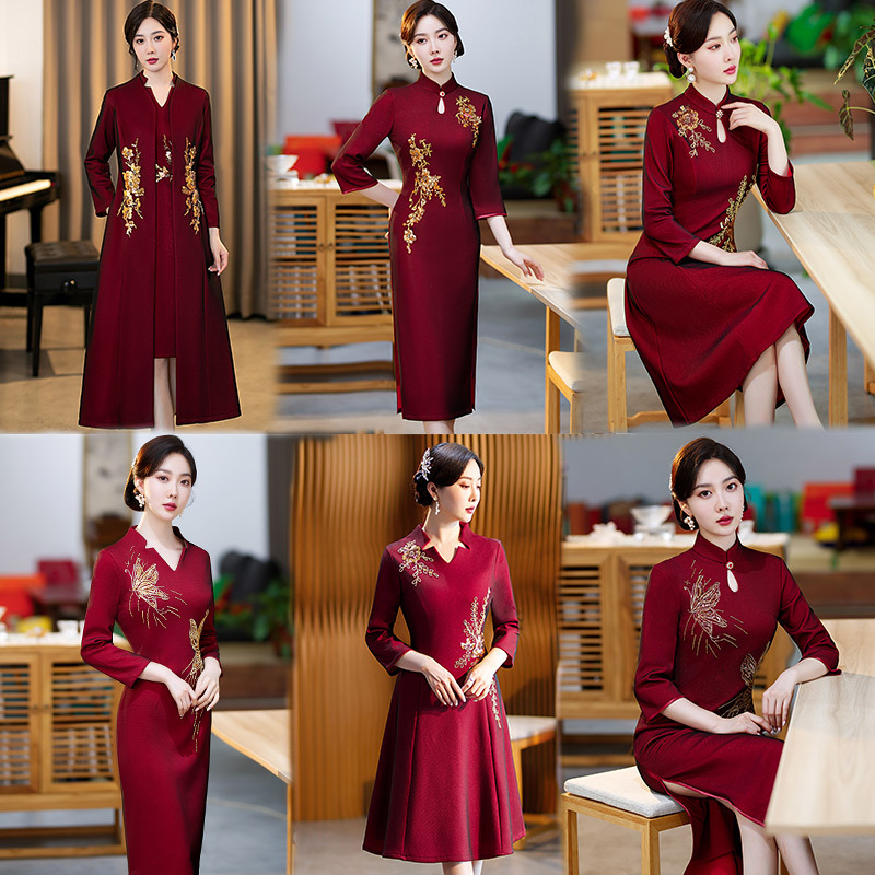 參加婚禮媽媽禮服年輕高端喜婆婆婚宴裝丈母娘連衣裙旗袍高貴春秋