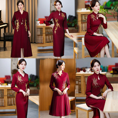參加婚禮媽媽禮服年輕高端喜婆婆婚宴裝丈母娘連衣裙旗袍高貴春秋
