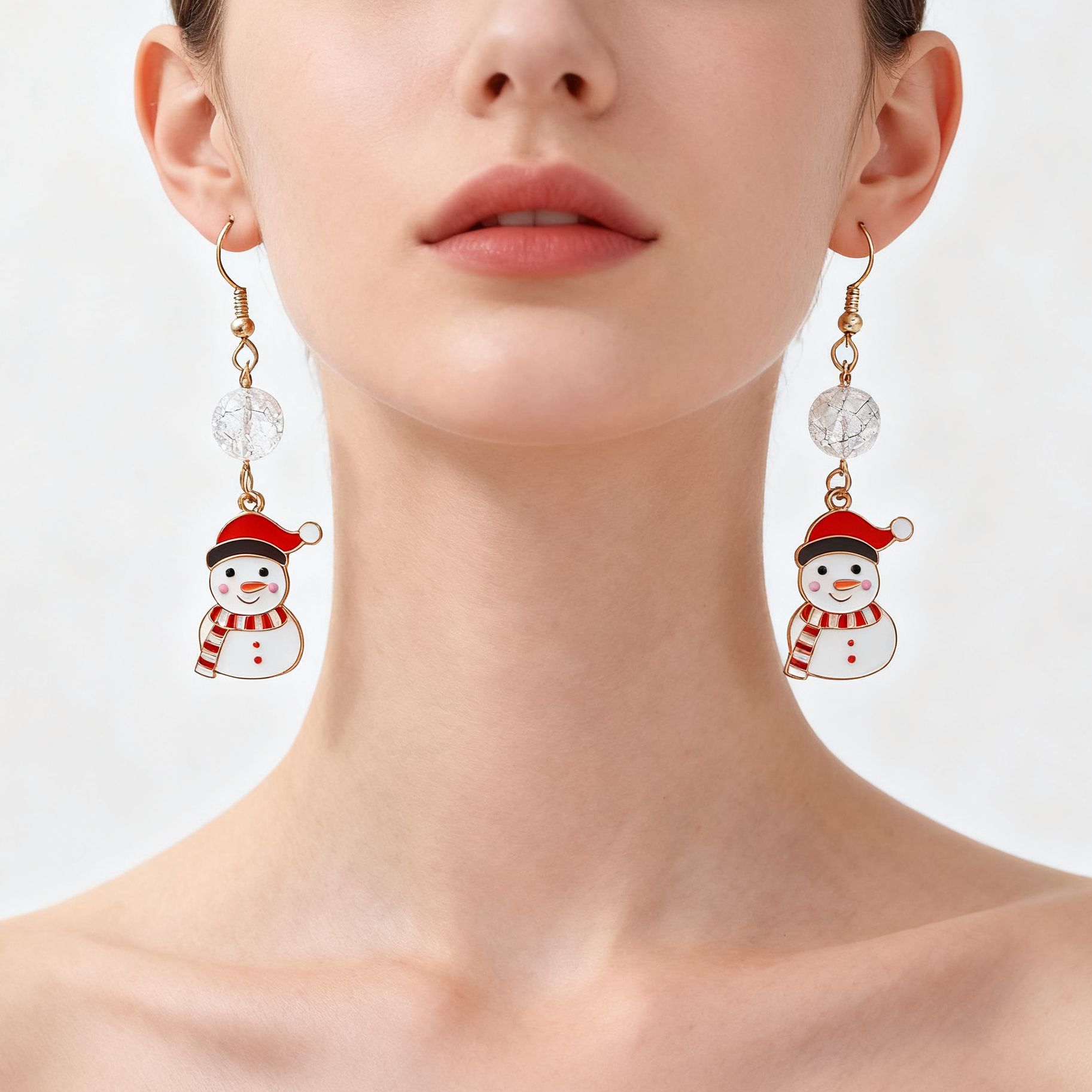 新品圣诞节耳环女可爱雪人耳坠卡通精致轻奢高级感耳饰小众气质感