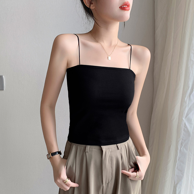 Black Small Camisole Women's 2024 Summer New Slim-fit Slimming Pure Cotton Solid Color All-match Strapless Bottoming Top Black Small Camisole Women's 2024 Summer New Slim-fit Slimming Pure Cotton Solid Color All-match Strapless Bottoming Top