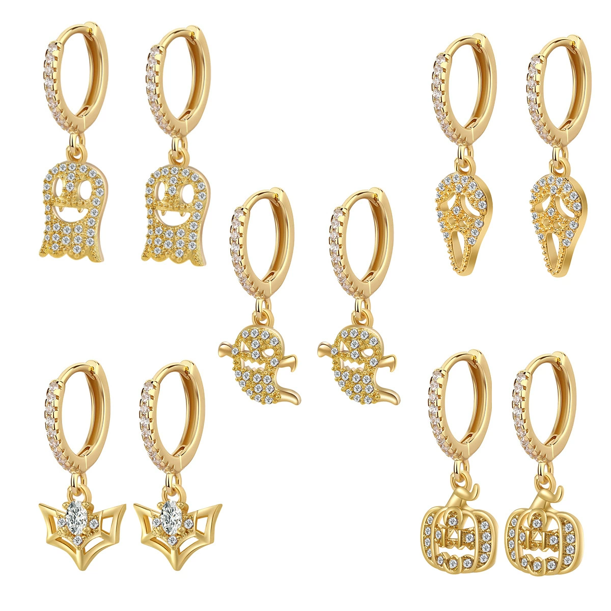 Пара золотых покрытых европейских и американских женщин Хэллоуин серьги-подвески блестящие цирконовые серьги-серьги