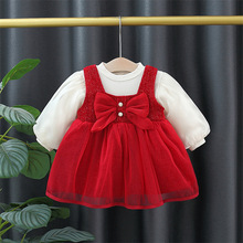 女童长袖韩版连衣裙套装洋气宝宝春装蝴蝶结公主裙小童装裙子2829