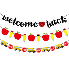 返校開學季學校教室布置蘋果校車鉛筆拉旗welcom back拉花橫幅