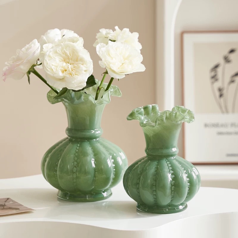 Ornamentación floral de la sala de estar vidrio esmaltado alto rosa cristal francés Fenton decoración creativa europea hecha a mano