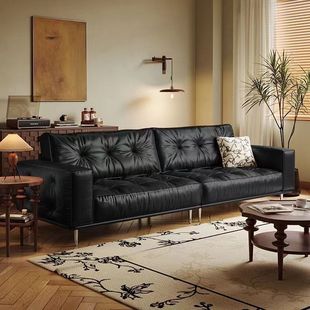Nordic Italian Minimalist Leather Art Sofa Living Room Small Apartment High-End Home Light Luxury Double or Three Person Straight Row Leisure Sofa
