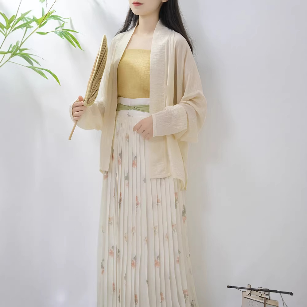 洛竹【】 原创汉服女日常宋制飞机袖一片式百褶裙春夏新款日常款