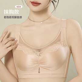 婷婷382#轻奢光面拼接蕾丝抹胸款内衣36-44薄C杯聚拢无钢圈文胸批
