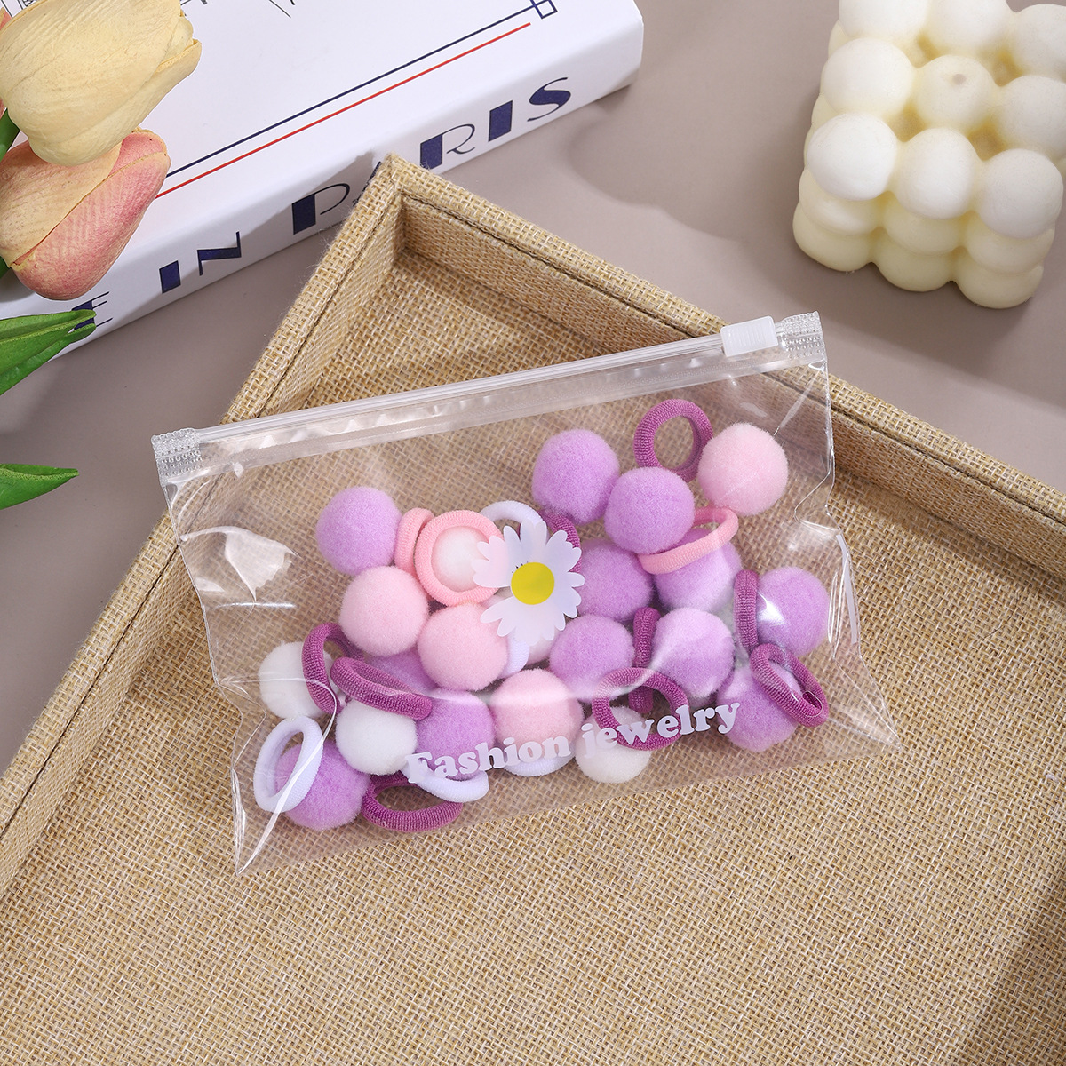 Juego de cuerda para el cabello de bola de color caramelo para niños, bolsa de estilo dulce para bebés, mini cuerda para la cabeza de alta elasticidad, banda de goma, accesorios para el cabello