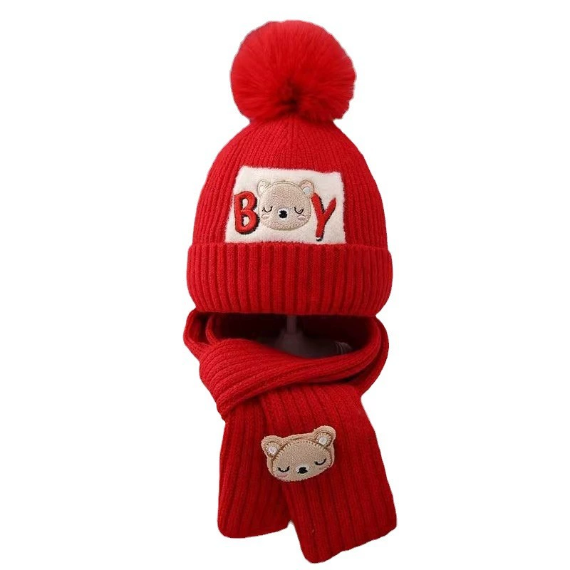 Winter children's warm hat, woolen keep warm set for men and women girl's, with little bears