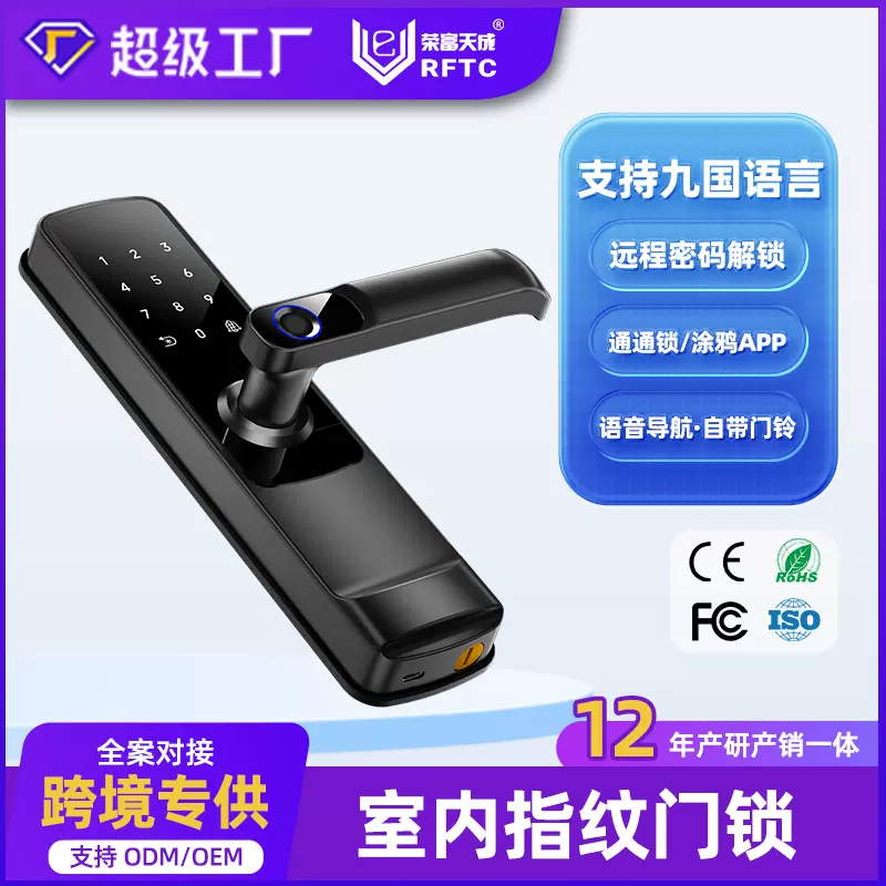 跨境外贸指纹密码锁多国语言通通室内木门指纹锁涂鸦智能门锁厂家