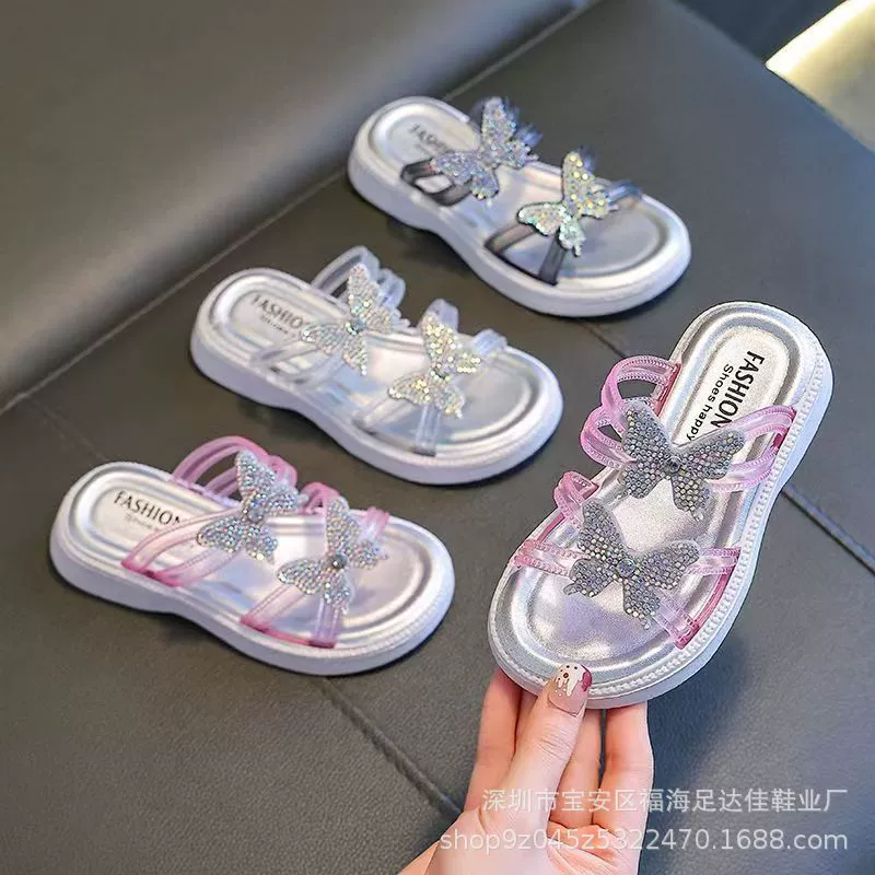 2025 новый высококлассный производитель детских тапочек для девочек с мягкой подошвой, противоскользящие, удобные, модные в стиле римских тапочек, оптом