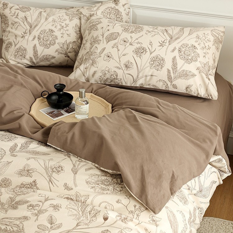 Nordic French Vintage Boho French Retro Brushed Bedding Four-Piece Pure Cotton Pastoral Floral Duvet Cover Bed Sheet Three-Piece Set_voghion.com