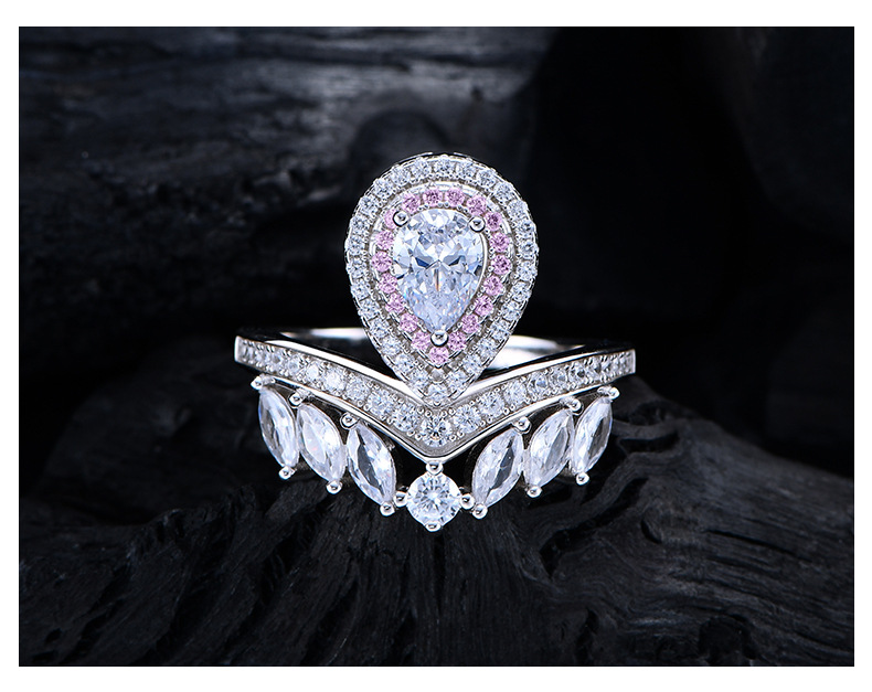 Fashion Water Droplets Sterling Silver Inlay Zircon Rings 1 Piece