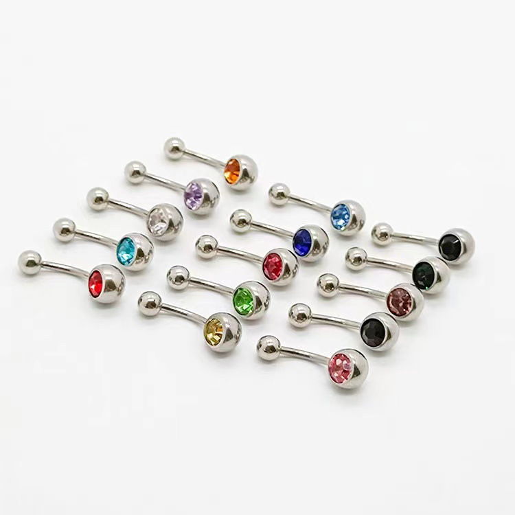 La moda europea y americana de acero inoxidable presión de diamante exquisito solo diamante ombligo anillo nacional rhinestone ombligo uñas básica diamante-incrustado ombligo ornamento