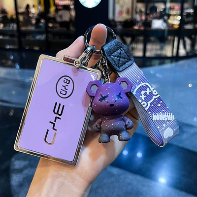 Car key bag dmi Qin pro yuan e2 female - byd-card-key-single-shell-purple-purple-violent-bear-pendant