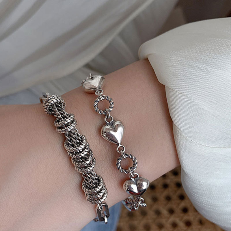 Korean Style Retro Love Tassel Bracelet Women's ins Niche Design Cold Style 925 Sterling Silver Custom Light Luxury Hand Jewelry