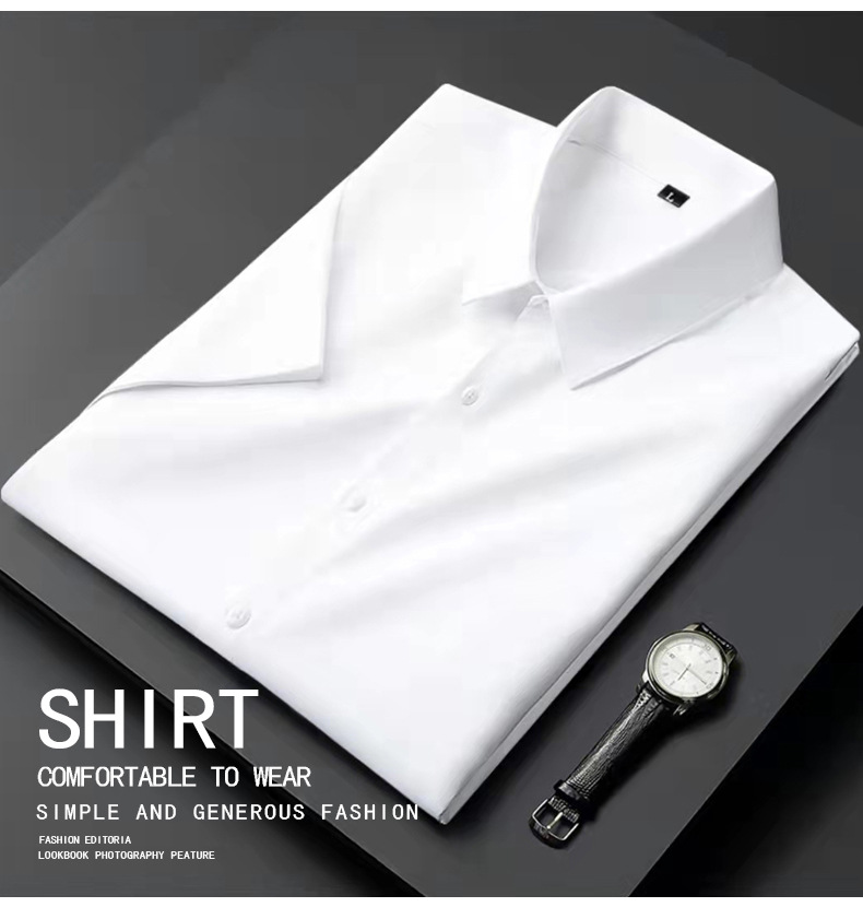 Light luxury high-end short for summer slim fit and non ironing business men's oversized half sleeved work shirt_vogarts.com