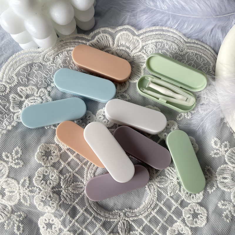 ins Solid Color Cream Color Simple Portable Contact Lens Case Ticker Clip Rod Tweezers Combination kj270