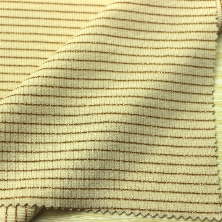 金葱CVC氨纶罗纹布螺纹布圆机横条金丝棉涤弹力2x2罗纹布服装面料