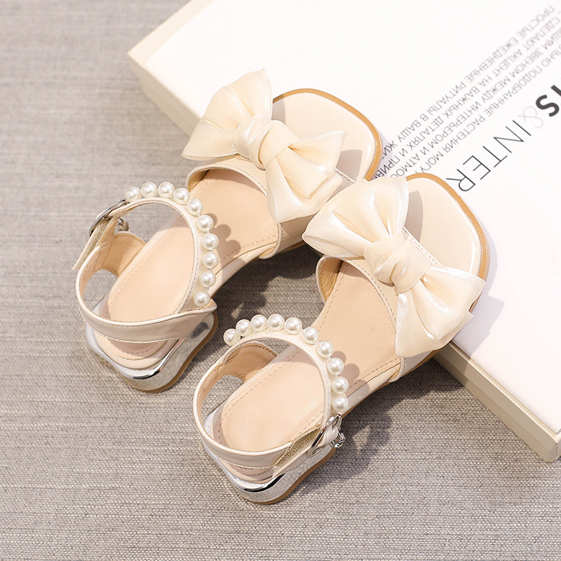Girls' Sandals 2026 Summer New Style for Older Children, Soft-Soled, Non-Slip, High-Heeled, Bow-Knot Children's Princess Shoes