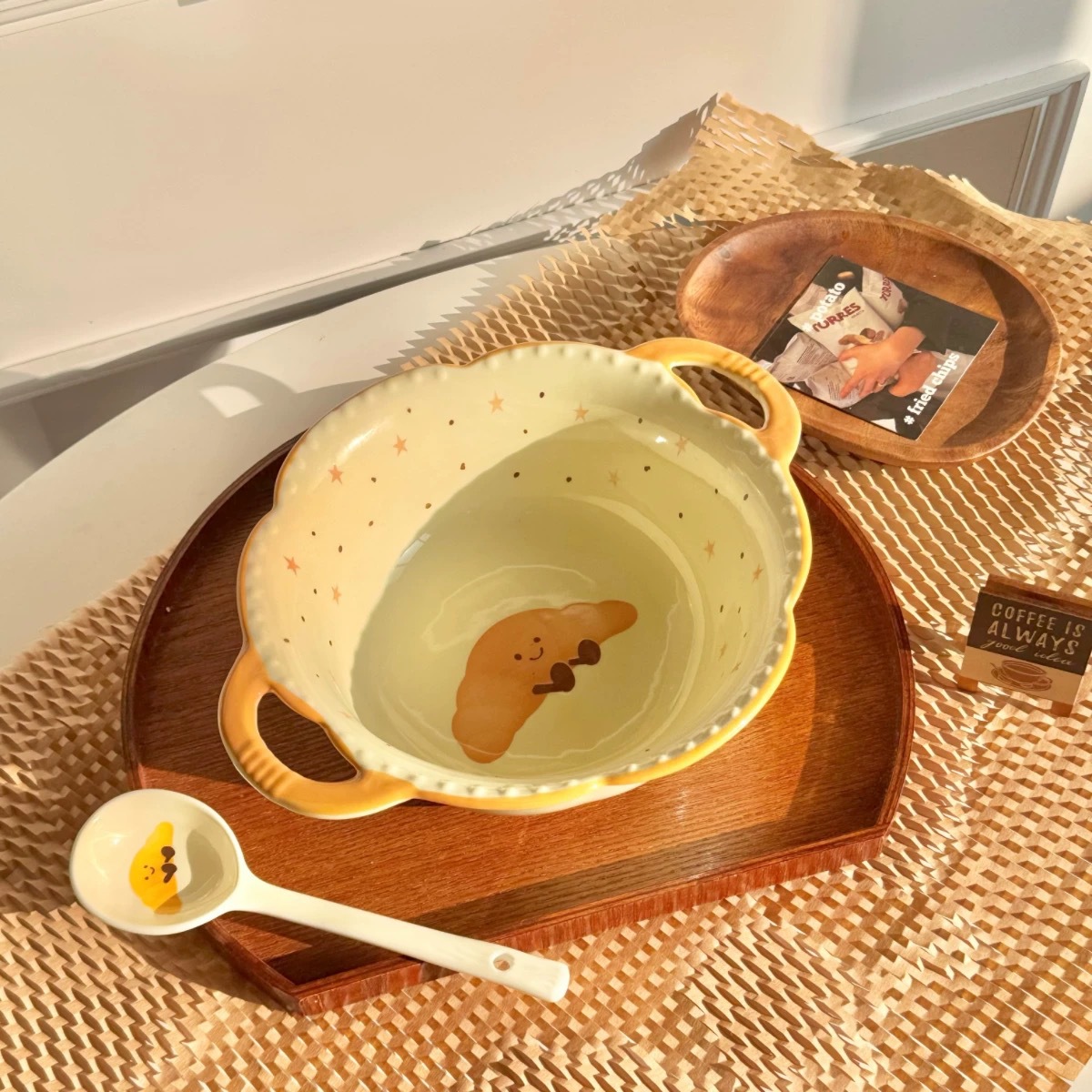 [Bread 2-piece set] 8.5-inch double-ear soup bowl + spoon