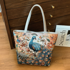 民族風シングルショルダーバッグ両面金糸ジャカード刺繍キャンバスバッグ大容量シンプル文芸シングルショルダーバッグ