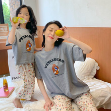 一起玩亲子装母女母子装家居服卡通T恤+小狗卡通长裤套外出居家服
