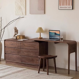 Black Walnut Wooden Drawers Cabinet Dressing Table Integrated Desk Bedroom Japanese Style Simple Multifunctional Full Solid Wood Storage Cabinet with Six Drawers