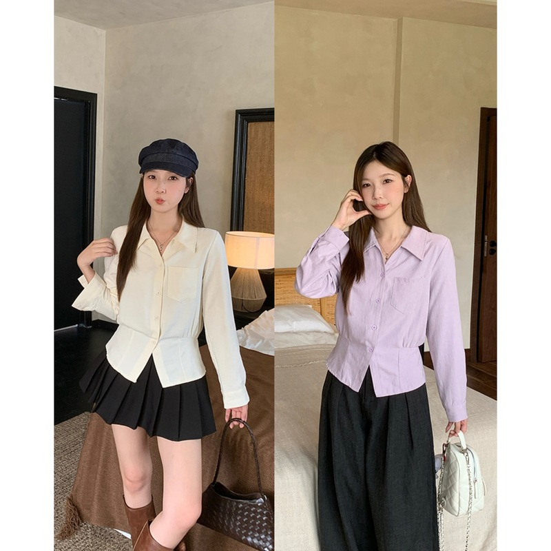 实拍2025秋季胖mm大码女韩版翻领收腰衬衫气质显瘦百搭衬衣80320|undefined