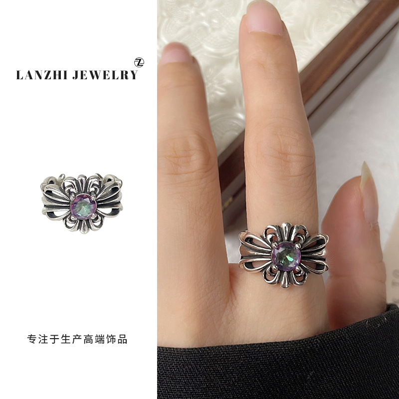 Lan Zhi 925 anillo de plata esterlina personalidad punk exagerado diseño joyería hip hop anillo abierto no desvanecimiento nicho