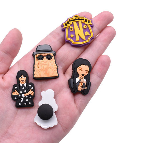 Addams Family clogs, flower shoes, decorative buckles, Wednesday Addams accessories