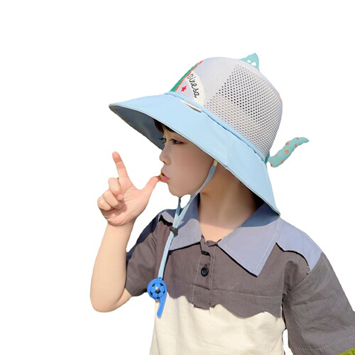 Children's sun protection hat summer boys and girls anti-UV sun hat baby cartoon mesh large brim sunshade fisherman hat
