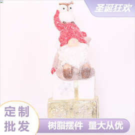 新款节日LED灯发光摆件 大号花园客厅玄关圣诞老人小鸟树脂摆件BJ
