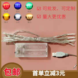 彩灯电池盒led裸灯串常亮USB款闪烁装饰遥控户外防水8功能小闪灯