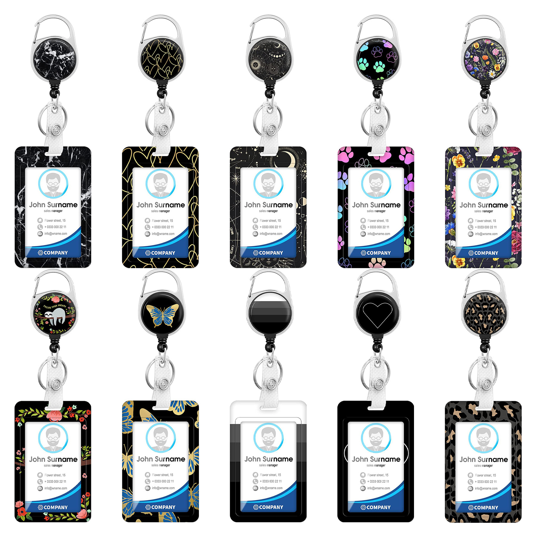 Cordón de poliéster de transferencia térmica de color oscuro mármol negro epoxi hebilla de fácil extracción gradiente garra de perro Certificado de impresión titular de la tarjeta