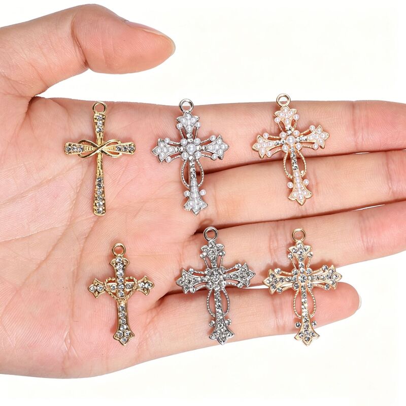 Cross-Border Alloy Diamond-Encrusted Pearl Cross Pendant DIY Handmade Jewelry Pendant Accessories Cross-Border Alloy Diamond-Encrusted Pearl Cross Pendant DIY Handmade Jewelry Pendant Accessories
