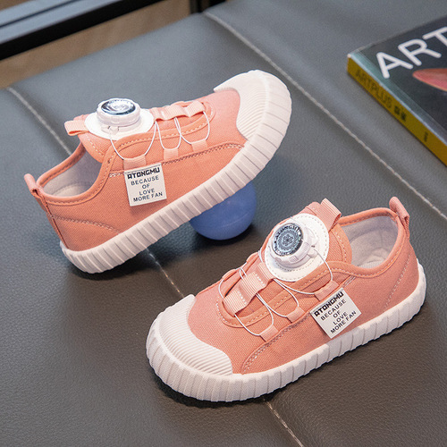 Children's canvas shoes for girls, suitable for spring and autumn, versatile casual single shoes for students, with rotating buckles, breathable white performance shoes for boys