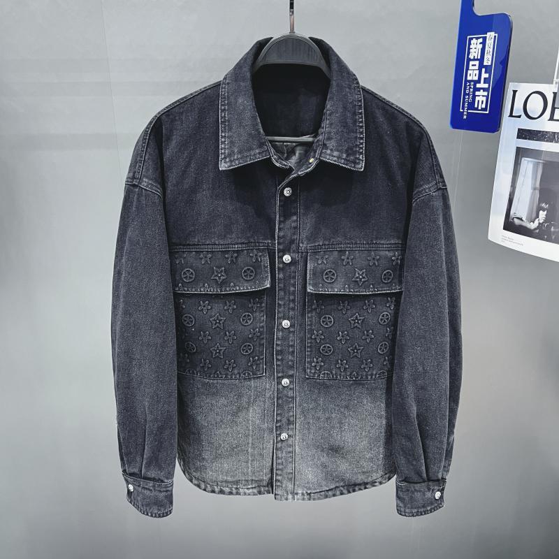 2024男装冬季老花牛仔羽绒服翻领白鸭绒男士羽绒御寒衬衫潮 2887