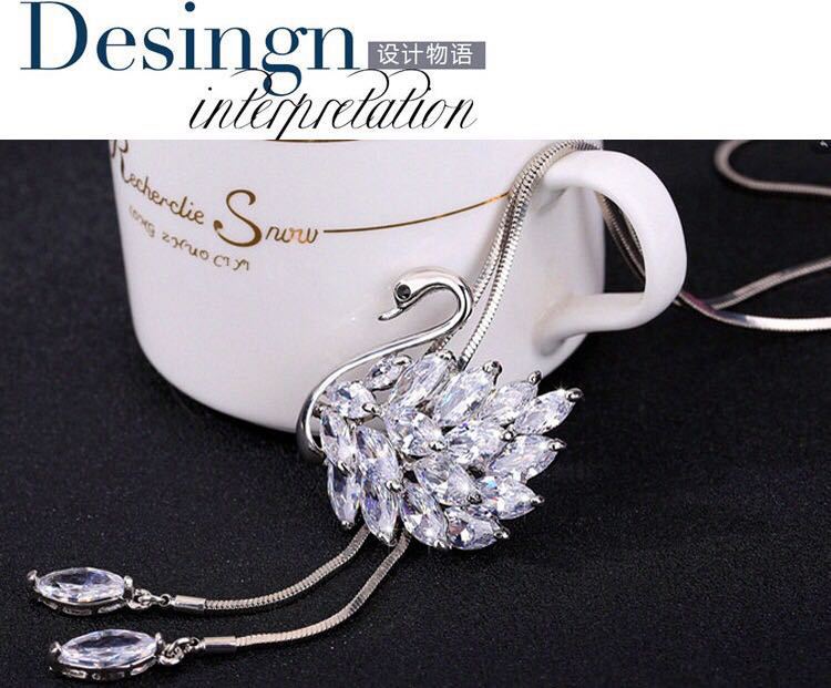 Korean New Fall Winter Fashion Long Swan Sweater Chain All-Match Necklace Elegant Ornament Pendant W