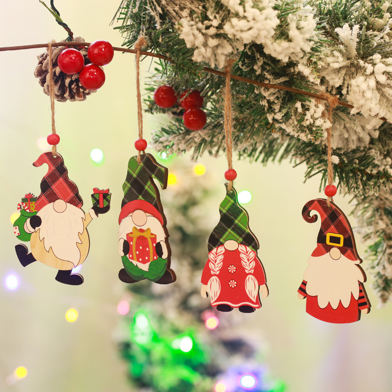 Christmas decorations cross-border new wooden painted no face doll hanger Christmas no face old man Christmas tree hanger