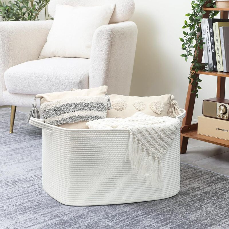 Foreign Trade Cotton Woven Storage Basket Square Snack Toy Sundries Storage Basket Household Dirty Clothes Basket Large Capacity