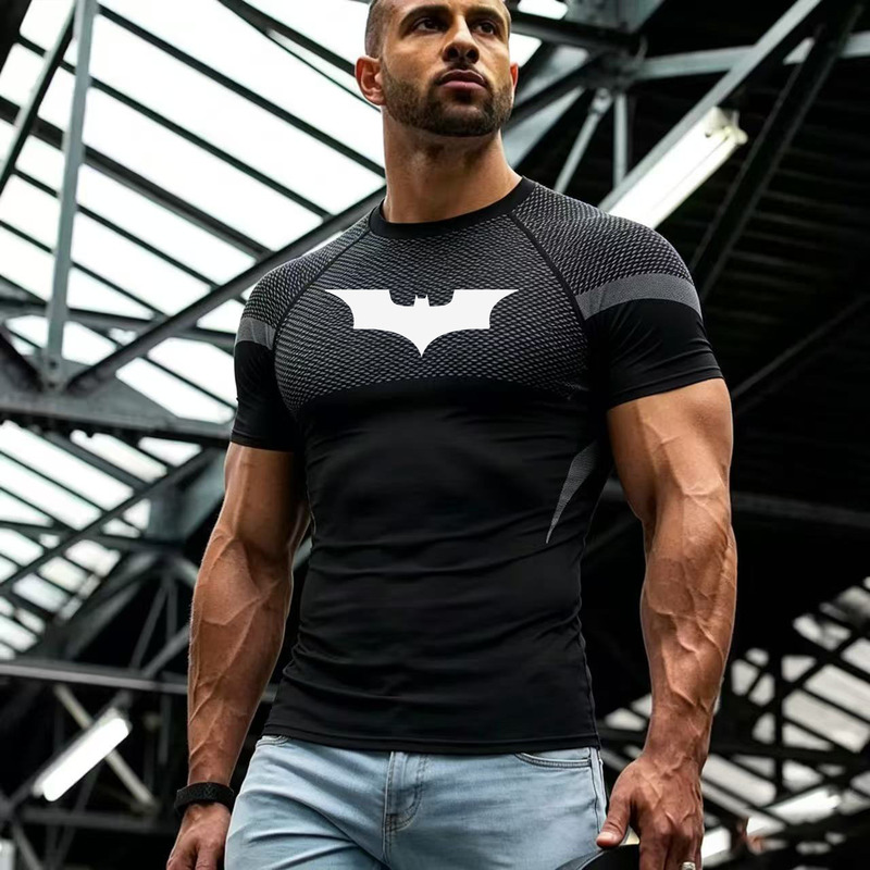 Youngla Batman Trendy Brand Men's Fitness Tight-Fitting T-Shirt Quick-Drying Elastic Sports Short-Sleeved Training Shirt Breathable Youngla Batman Trendy Brand Men's Fitness Tight-Fitting T-Shirt Quick-Drying Elastic Sports Short-Sleeved Training Shirt Breathable