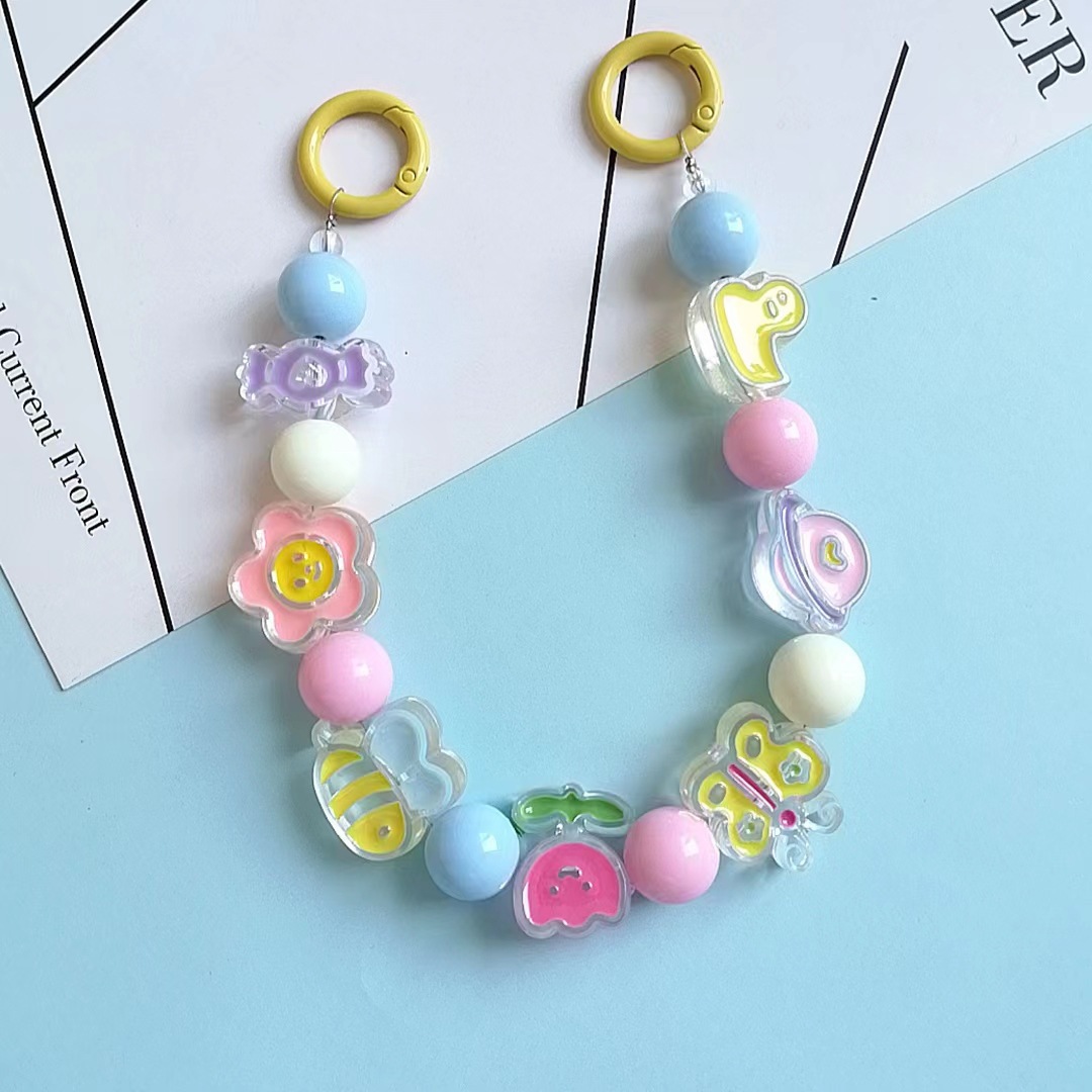 Japón y Corea del Sur color ins hecho a mano con cuentas flor llavero cordón de muñeca macaron color pétalo cordón de teléfono móvil en stock