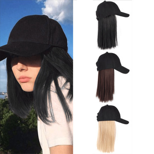 Cross-border European and American Spring and Summer Women's Sun Hat Wig Short Hair Cap Wig Short Straight Hair Cap Baseball