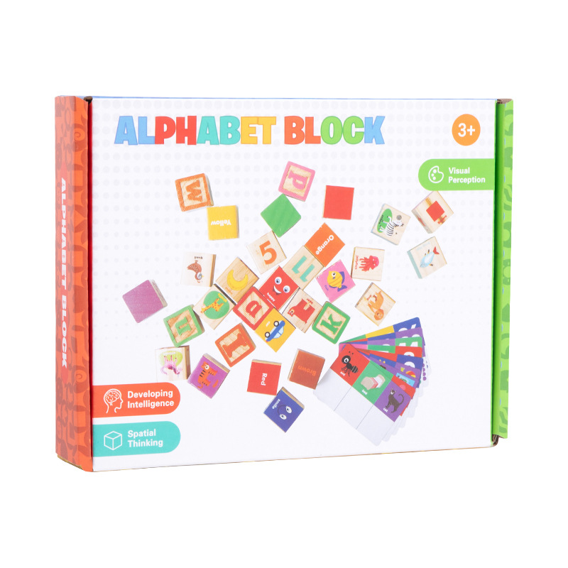 Educación temprana infantil madera alfabetizado inglés bloque de construcción iluminación forma de color cognitivo juguete puzzle image 5