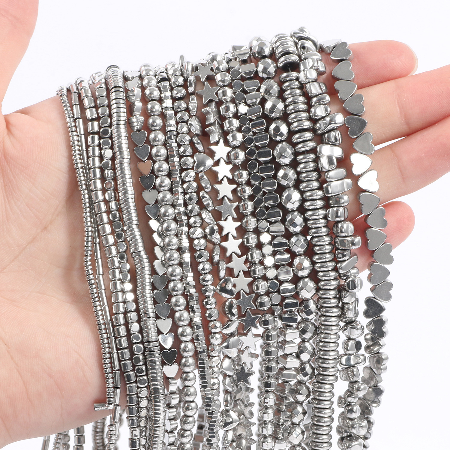 ✅时尚女款五角星银色加工白胆石串珠手链项链配件碎石DIYE18