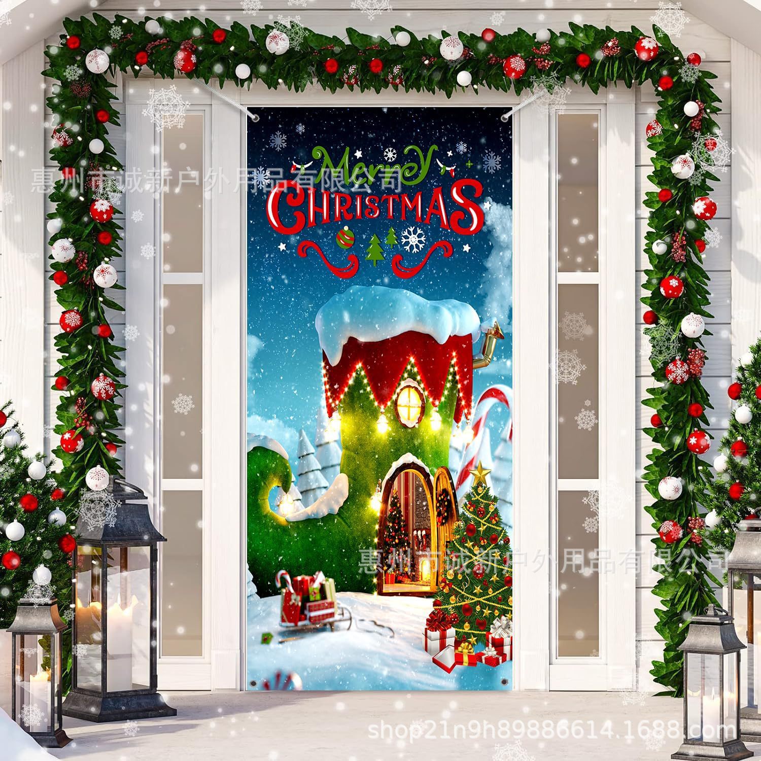 Amazon crossover nueva cubierta de puerta de Navidad cubierta de puerta de Santa Claus fiesta festiva ambiente tela de fondo al por mayor