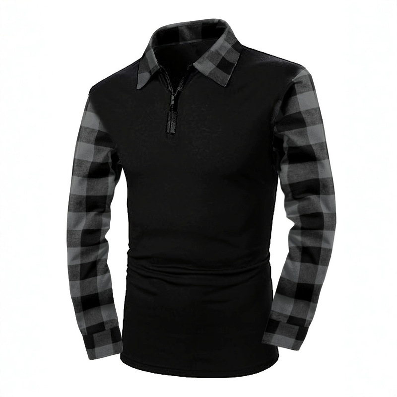 Amazon's Popular European and American Size Men's Long-Sleeved Flannel Plaid Collar Polo Shirt Half-Zip Shirt Amazon's Popular European and American Size Men's Long-Sleeved Flannel Plaid Collar Polo Shirt Half-Zip Shirt